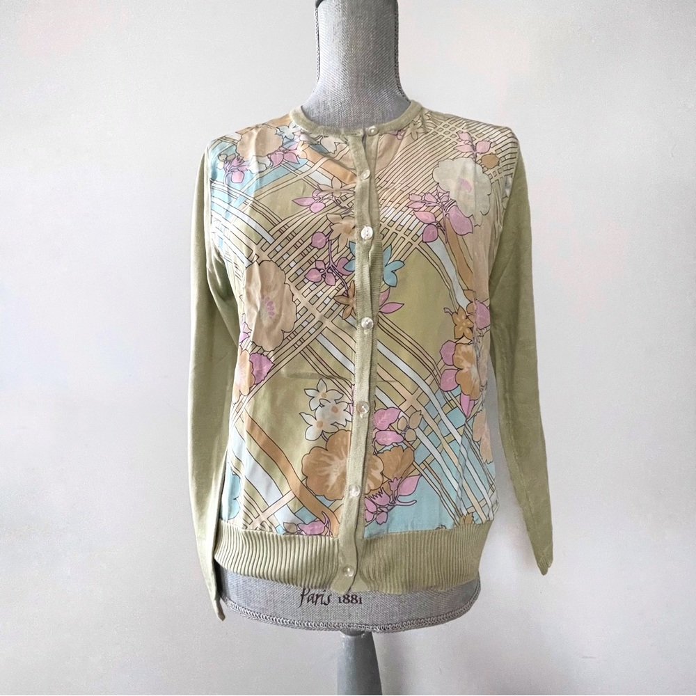 Vintage Balla Valentina silk cardigan floral print pastel green